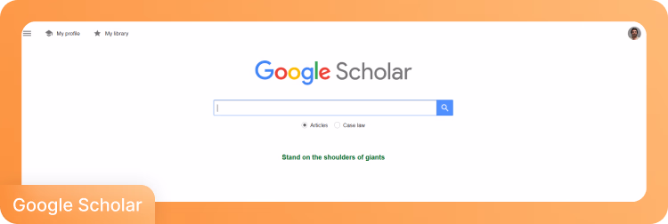 Página principal de Google Scholar con barra de búsqueda y el lema 