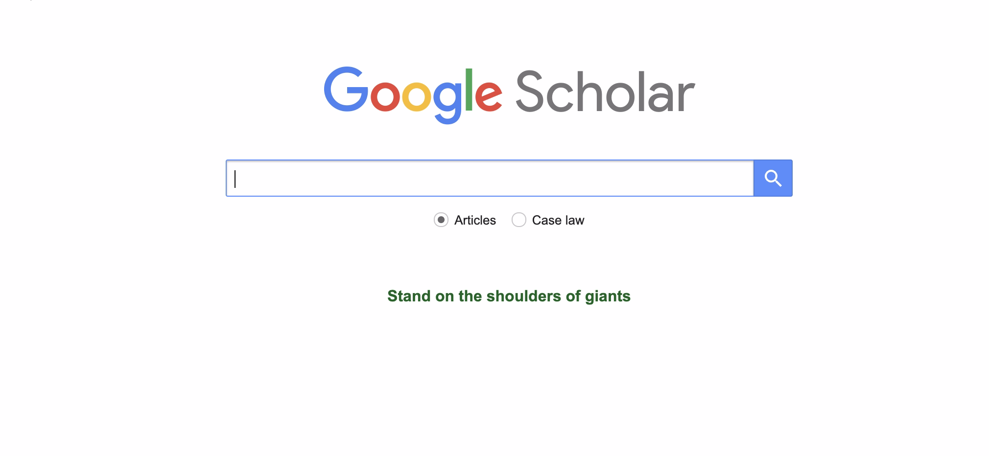Google学术搜索主页,显示搜索栏和学术文章筛选选项