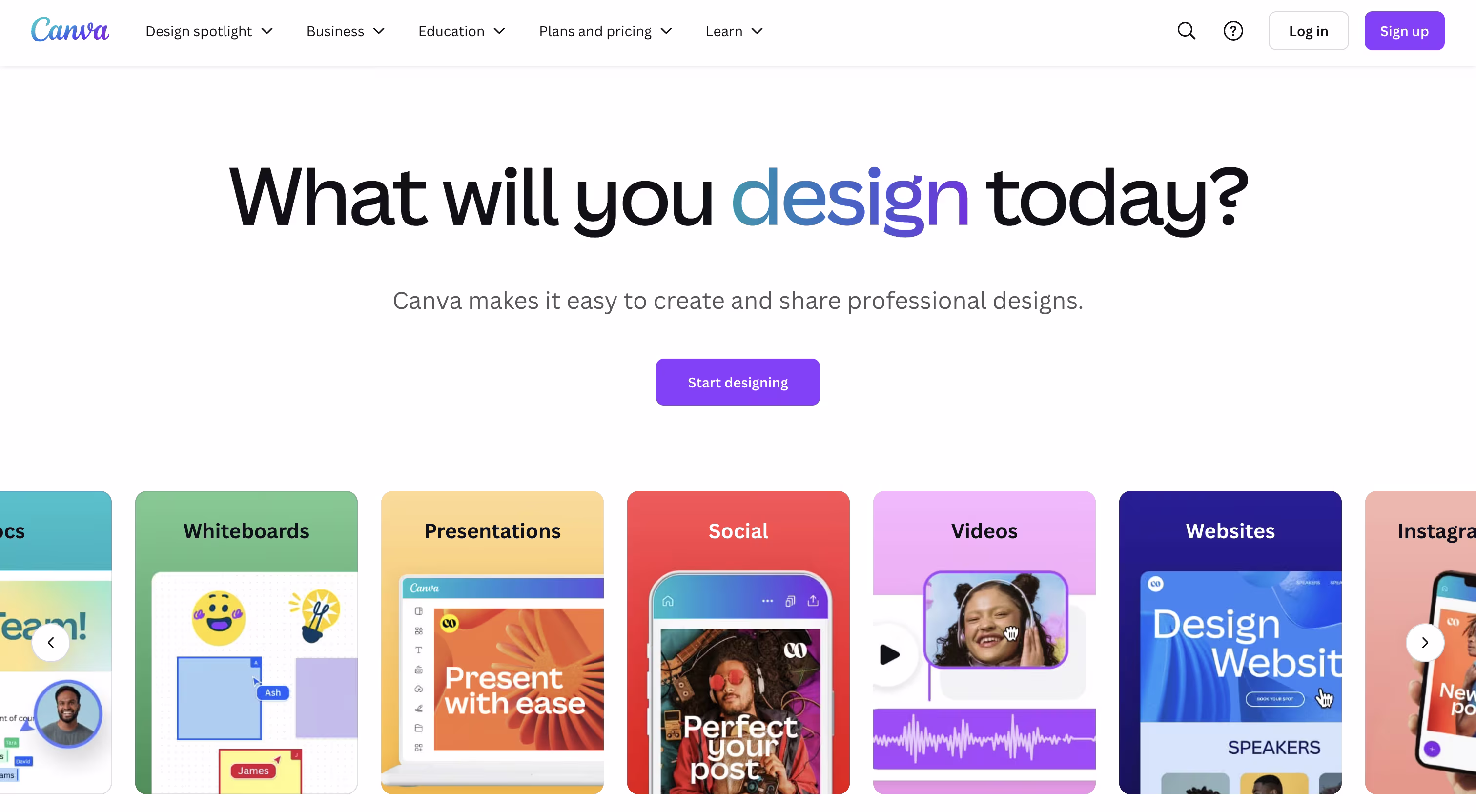 Página principal de Canva mostrando opciones de diseño para creación de contenido en redes sociales con varias plantillas