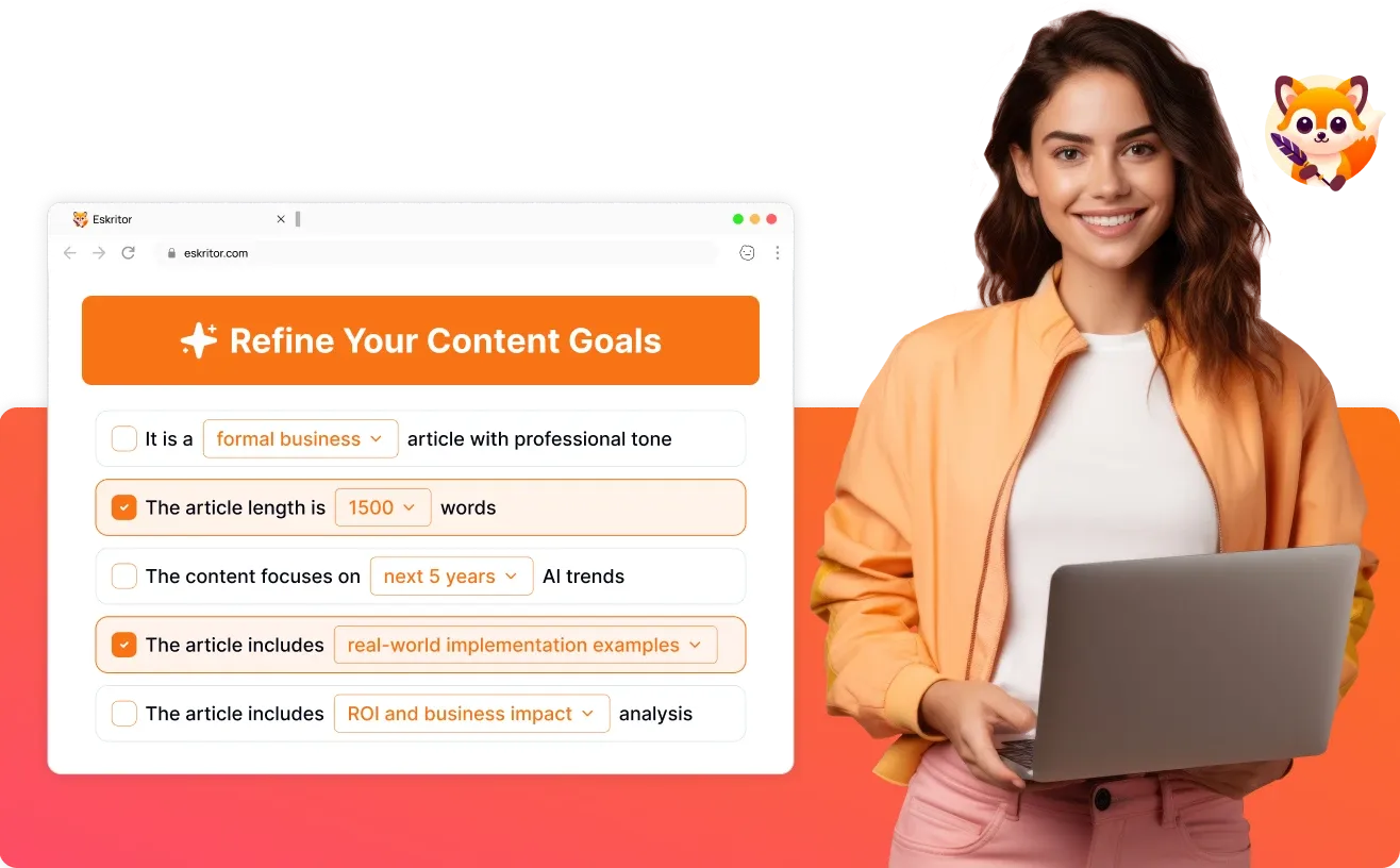 Afbeelding van Eskritor als het beste AI-aangedreven alternatief voor Grammarly, met de nadruk op de schrijfhulpmiddelen.